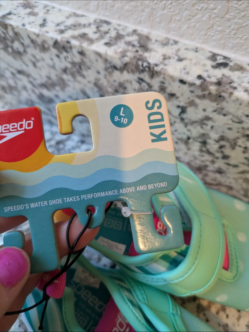 Speedo Kids Mint Aqua Polka Dot & Stripe Water Shoes with Pink Accent